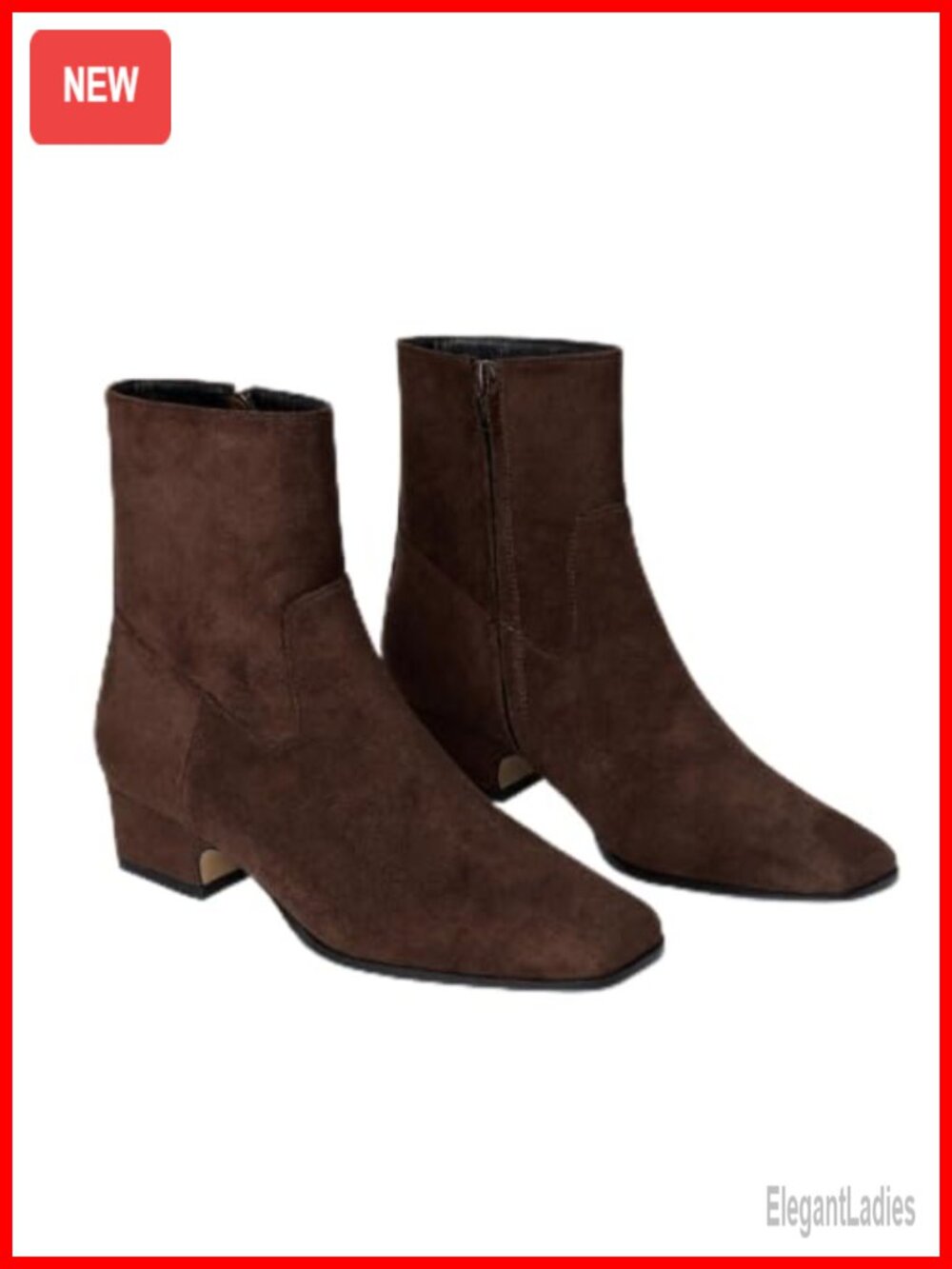 Women's Square Toe Ankle Boots Low Chunky Block Heel Booties Side Zipper